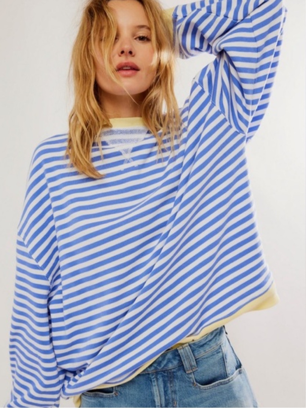 Free People We the Free Oversized Striped Crewneck sz small